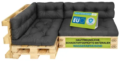 Produktbild von Pillows24 - Palettenkissen wasser- und UV-beständig - 6ER SET | Polster für Europaletten 120x80 - Palettenmöbel - Outdoor/Indoor, Graphit