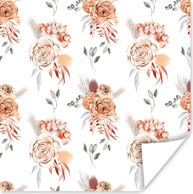 Produktbild von MuchoWow® Poster Blumen - Rosen - Blätter - Weiß 50x50 cm - Wohnzimmerdekoration