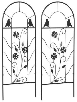 Produktbild von Metall Rankgitter 2er Set - Gartenspalier - Mit Vogel- und Futterdeko - Für Garten und Terrasse - 38 x 98 cm - Schwarz