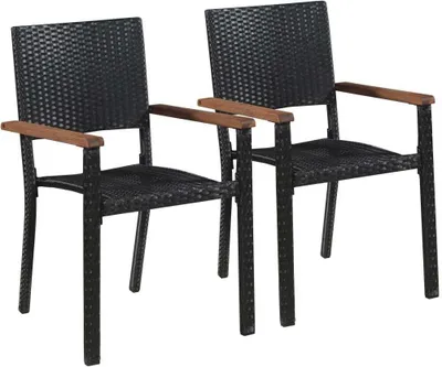 Image de The Living Store Chaises de jardin 2 pcs. Poly-Rotin Noir