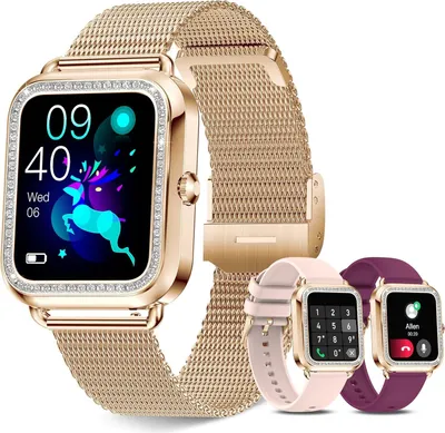 Produktbild von Smartwatch Damen,Telefonfunktion, Benachrichtigung Nachricht, 1.6 Zoll Aktivitäts Tracker mit 19 Sportmodi Herzfrequenz SpO2 19 Sportmodi iOS Android