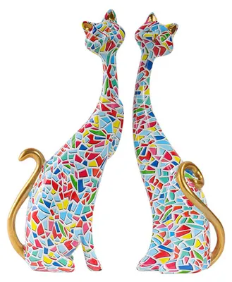 Produktbild von 1 Paar bunte Katzenstatuen, Ölgemälde, abstrakte Harzkatzenfiguren für Wohnzimmer, Badezimmer, Bücherregal, Büro, Schreibtisch, TV-Ständer B