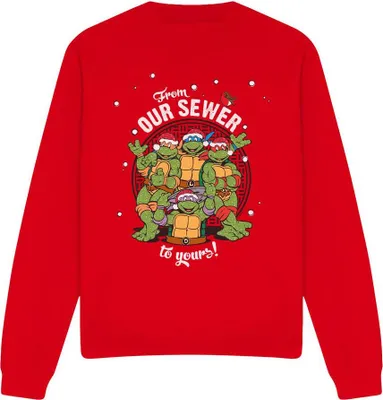 Obrázek produktu pro Teenage Mutant Ninja Turtles - "Merry Christmas From Our Sewer" Sweatshirt für Herren/Damen Uni TV12626 (XL) (Rot)