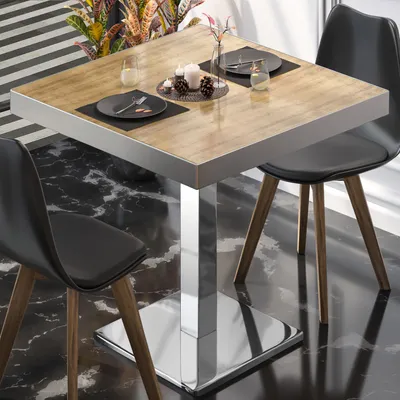 Produktbild von BM | Bistrotisch | B:T:H 50 x 50 x 77 cm | Eiche / Edelstahl | Quadratisch | Edelstahl Rand | Bistro Tisch Esstisch