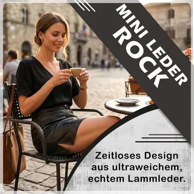 Produktbild von Trendiger Mini Lederrock aus Lammnappa Business Rock echtleder, Größe:44, Farbe:Schwarz