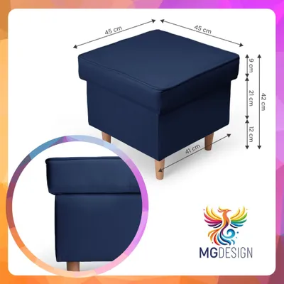 Produktbild von MG Design Samt Sitzhocker in Marineblau 45 x 45 cm - Gepolsterter Polsterhocker mit Holzbeinen für Wohnzimmer, Schlafzimmer oder Flur