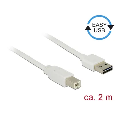 Produktbild von DeLOCK Kabel EASY-USB 2.0 Typ-A Stecker > USB 2.0 Typ-B Stecker 3 m weiß, 3 m, USB A, USB B, USB 2.0, Weiß