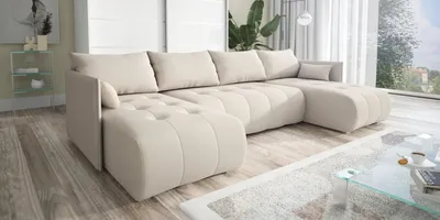 Produktbild von Wohnero24 NESSA U Ecksofa 292x152 cm mit Schlaffunktion 280x140 & Bettkasten – XXL Wohnlandschaft Creme