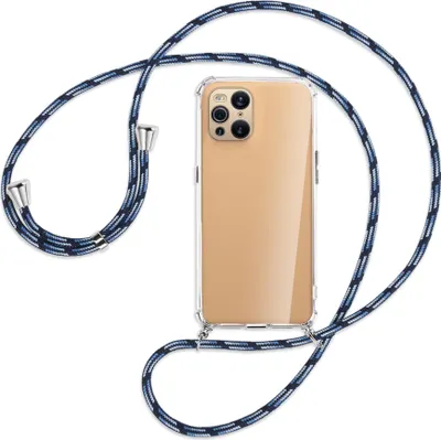 Produktbild von Handykette Backcover-Schutzhülle mit Band (Metall silberfarben) für Oppo Find X3 Pro - Blautöne