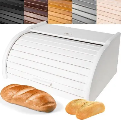 Image de Boîte à pain en bois blanche 40 x 275 x 185 cm avec couvercle à enroulement pour aliments secs
