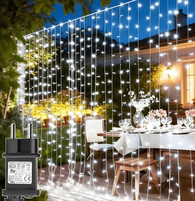 Lichtgordijn 3x3 m, 300 LEDs, IP65, 8 Modi, weiß