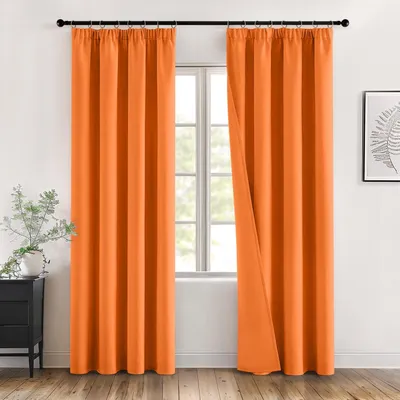 Productafbeelding van Verduisteringsgordijnen voor binnen met band L 140 x H 245 cm - Oranje gordijn voor de woonkamer - 2 stuks
