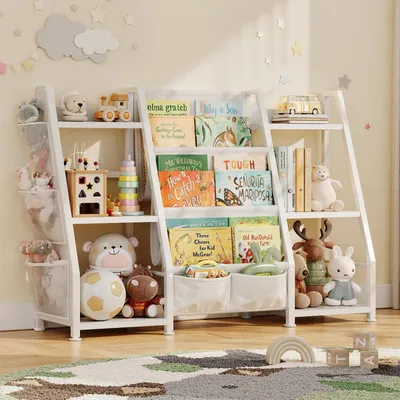 Image de Étagère pour enfants avec 6 compartiments, dimensions 97x77x30 cm, couleur blanche