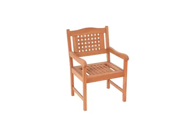 A wooden chair on a white background.