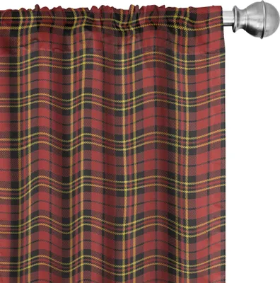 Produktbild von ABAKUHAUS Kariert Vorhänge, Gardinen, Schottisches britisches keltisches Kultur-traditionelles Design in den klassischen Farben, 2 Stück 75 x 225 cm, Schwarz Gelb Rot