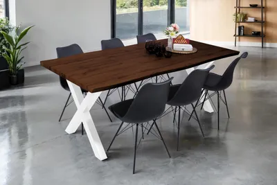 Produktbild von Esstisch Baumkante Holz-Optik Nussbaum 200 x 100 X-Gestell weiß JOSY
