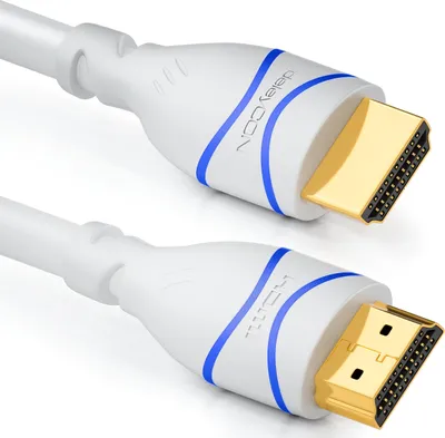 Produktbild von deleyCON HDMI 5m High Speed Kabel 2.0 mit Ethernet ARC 3D 4K Ultra HD (1080p/2160p) PS4 360 TV OLED PC Laptop Beamer Monitor - Weiß/Blau