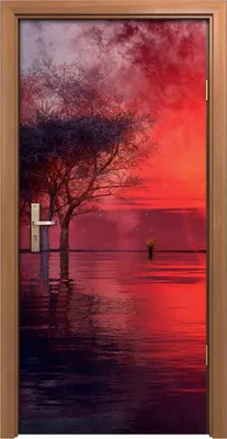 Produktbild von Türposter 90x200 cm Türaufkleber Türtapete Türfolie Klebefolie See abstrakt Sonnenuntergang Baum