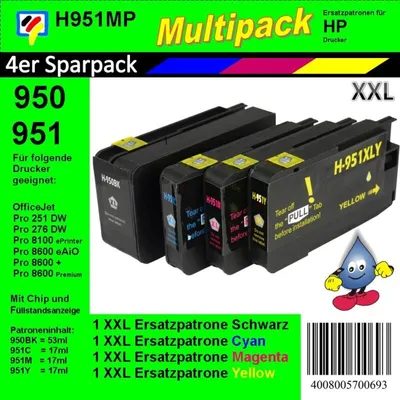 Produktbild von HP951MP - TiDis Multipack mit 4 XL Ersatzpatronen für HP950/HP951XL Patronen