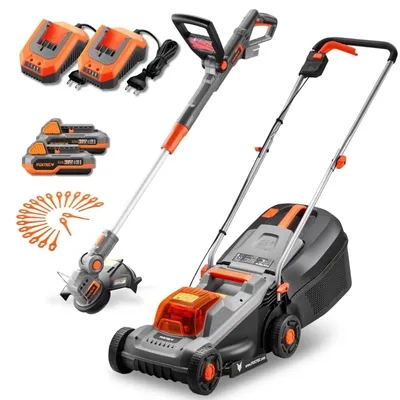 Produktbild von FUXTEC 20V Akku Garten Set FX-E1RM20ECO-SET & FX-E1RT20-SET | Akku Rasenmäher und Rasentrimmer | Wechselakku | 30 cm Mäher
