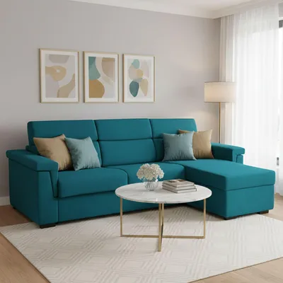 Immagine prodotto di Ganzaria - Divano Letto con Penisola, 285x160 cm Azzurro, Sfoderabile Italy