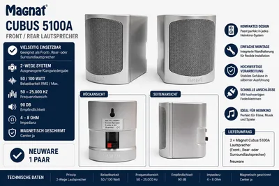 Produktbild von 1 Paar Magnat Cubus 5100A Regallautsprecher / Surroundlautsprecher Silber, KI-generiertes Bild