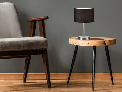 Productafbeelding van Design nachtlamp, lampenkap van stof, rond, zwart, slaapkamerlamp