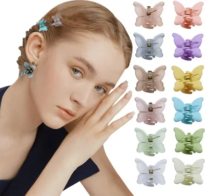 Image de Kavya Papillon Pince à cheveux 12 pièces transparentes Femmes Filles Butterfly Clips