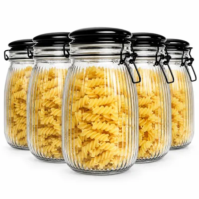 Obrázek produktu pro 6 skleněných nádob o objemu 1,4 litru s keramickými víky a víčkami s těsněním, vhodné pro skladování potravin, dóza, skleněná nádoba
