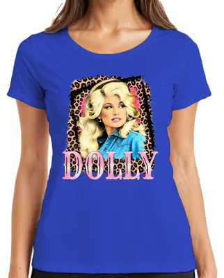 Obrázok produktu pre Dámske tričko s potlačou Dolly Parton, country speváčky, westernového štýlu, modrej farby, veľkosť XL