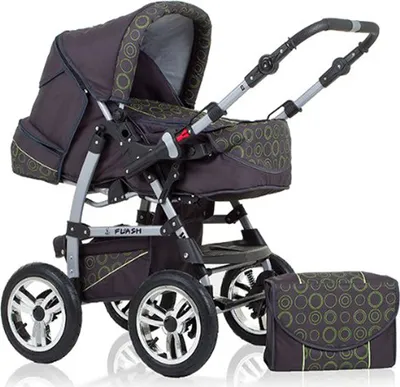 Produktbild von Kinderwagen-Set Flash 2 in 1 in Grau-grünes Dekor - 14 Teile - in 18 Farben erhältlich