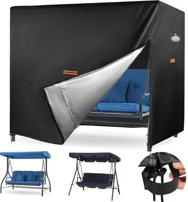 Productafbeelding van Unyqoos® beschermhoes voor een schommelbank voor 3 personen, gemaakt van 420D Oxford-materiaal, water- en winddicht, met een Polyurethancoating, en bestand tegen UV-straling en vorst