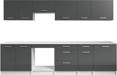 Produktbild von Komplette Küche – Mit Arbeitsplatte 300 cm – Glänzend Grau & Weiß – TRATTORIA