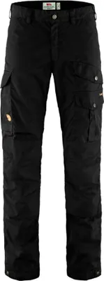 A pair of black cargo pants shown from the front against a white background.