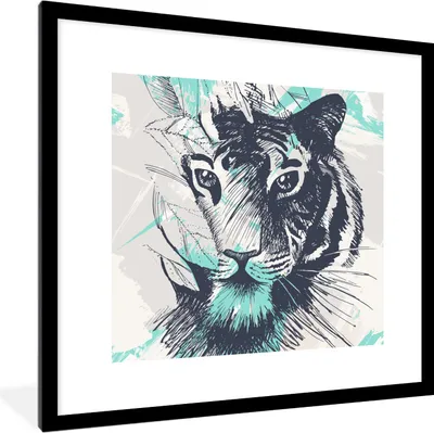 Produktbild von MuchoWow® MuchoWow® Gerahmtes Poster Tiger - Abstrakt - Blau 40x40 cm - Poster mit zchwarzem Bilderrahmen - Poster - Plakat im Rahmen