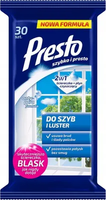 Obrázek produktu pro Ściereczki nawilżane Presto do szyb i luster 30 szt.