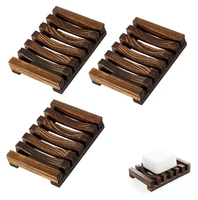 Immagine prodotto di Portasapone in legno, confezione da 3 pezzi, legno naturale, biodegradabile, ideale per bagno e cucina