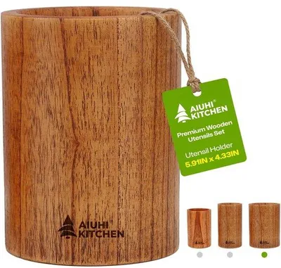 Produktbild von Holz-Küchenutensilienhalter, 5,9 × 4,7,6 cm – Multifunktionaler Organizer für die Küche – Ideal für Kochutensilien, Pfannenwender, Löffel und mehr