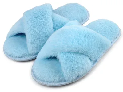 Produktbild von riemot Damen Hausschuhe Flauschig, Plüsch Pantoffeln Damen mit Kreuzband, Offene