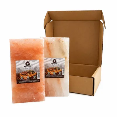 Produktbild von Marie Fleur 2er-Set Salzstein 20 × 10 × 2,5 cm – 2× Salzplatte & Grillstein für Steak, Fisch & Gemüse – BBQ Zubehör zum Grillen, Servieren &