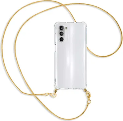 Produktbild von Handykette Backcover-Schutzhülle mit Band (Metall goldfarben) für Motorola Moto G52 / G82 - goldfarbene Kette Snake