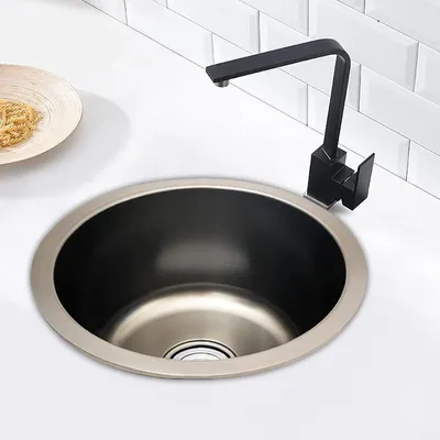 Produktbild von Rundes Waschbecken aus schwarzem Edelstahl für Küche und Bad