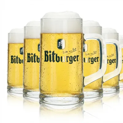 Produktbild von 6x Bitburger Glas 0,5l Krug Seidel Humpen Bier Pils Henkel Gläser Gastro Kneipe