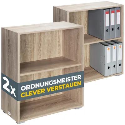 Produktbild von CASARIA® Bücherregal 77x60x28cm 2x Eiche Holz 2 Fächer Boden Höhenverstellbar 150kg Belastbarkeit Kippschutz Bücher Büro Wohnzimmer Standregal Regal