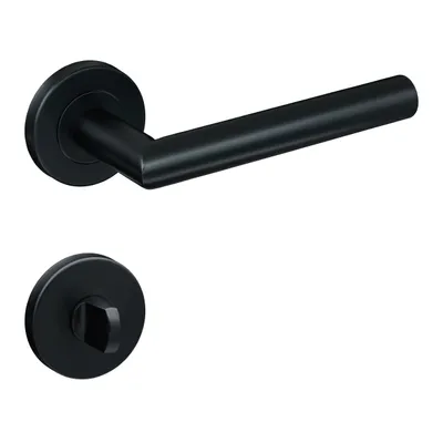 Produktbild von Gavroche Edelstahl Türgriffe Schwarz Matt Set WC/Bad Türklinken für Innentüren Drückergarnitur für Zimmertür mit runder Rosettengarnitur Türbeschlag