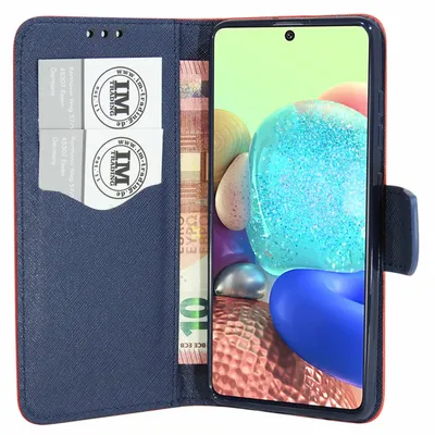 Obrázok produktu pre cofi1453® Fancy book case pre mobilný telefón SAMSUNG GALAXY A71 5G (A716F) peňaženkové puzdro s funkciou stojana, držiak na karty v červeno-modrej farbe