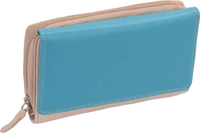 Produktbild von Leder Damenlangbörse LEMONDO, türkis-beige