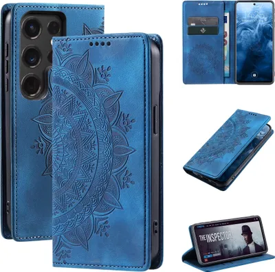 Produktbild von Mandala Handyhülle für Samsung Galaxy S24 Ultra RFID Schutz Klapphülle Case Cover Design Schutzhülle Farbe: Blau