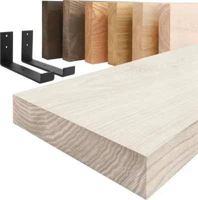 Produktbild von LAMO Manufaktur Wandregal Holz Gerade | Regal Farbe: Weiß | mit schwarzem Industrial Regalträger | 50 cm