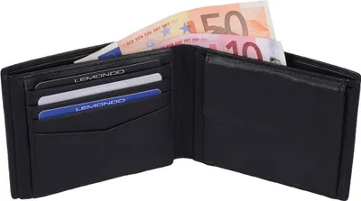 Produktbild von Echtleder Herrenbörse schwarz mit 8 Kreditkartenfächern und 2 Ausweissichtfenstern